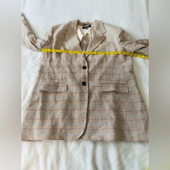 Weekend Max Mara Houndstooth Print Cotton and Linen Blend Blazer Size 16 - Picture 7 of 11
